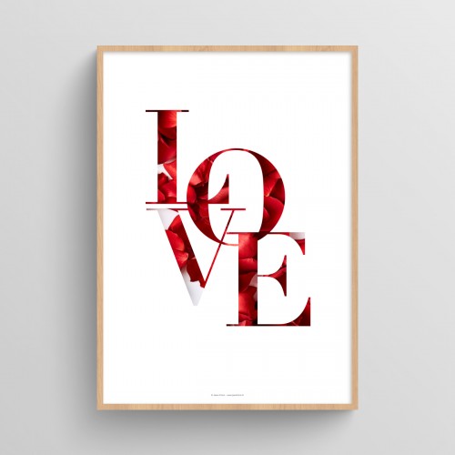 Affiche texte Love citation Amour avec pétales de rose pour déco romantique