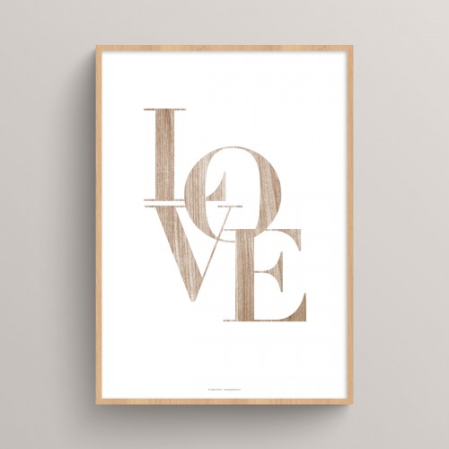 Affiche citation Love texture bois pour couple et décoration romantique naturelle