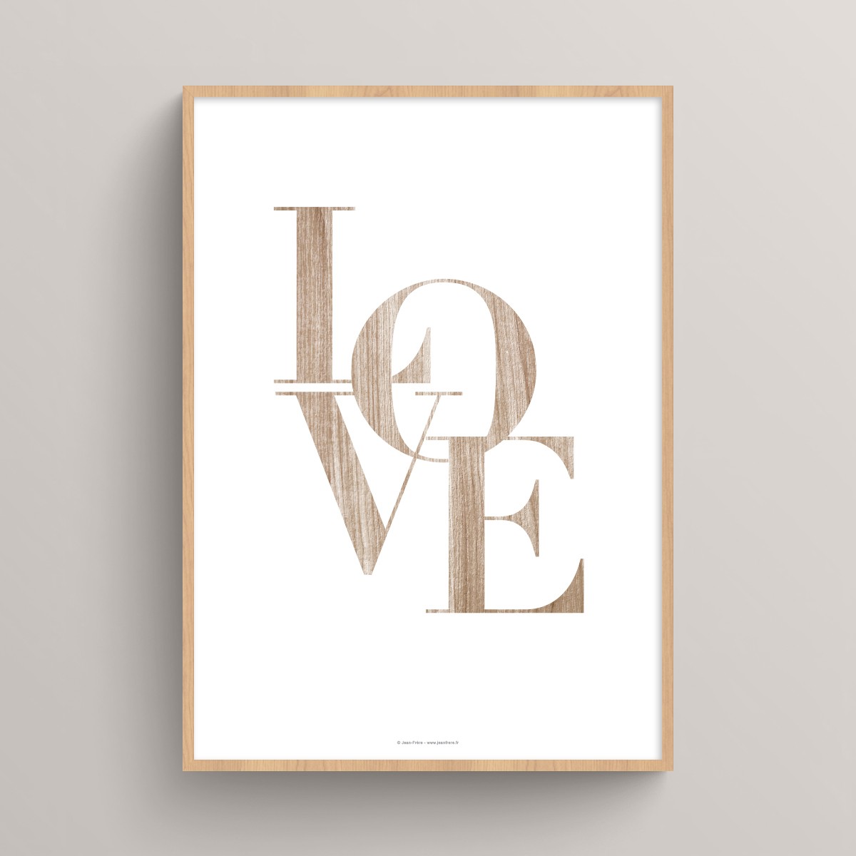 Affiche citation Love texture bois pour couple et décoration romantique naturelle Texture bois clair JPG (fichier à imprimer soi-même)