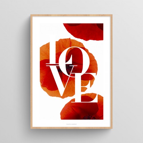 Poster citation Love sur coquelicot pour couple et déco florale romantique JPG (fichier à imprimer soi-même)