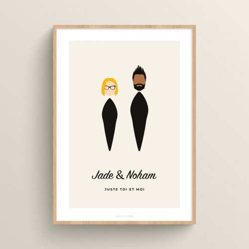 Affiche couple personnalisé avec visages minimalistes