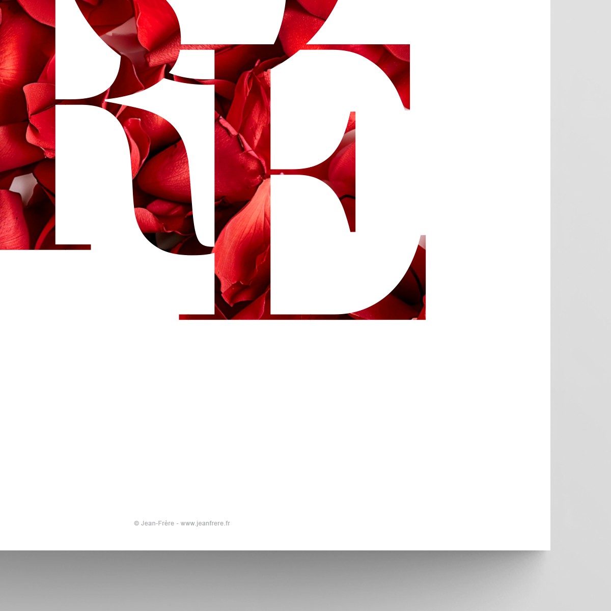 Affiche mot "More" citation typographie avec pétales de rose pour déco design Rouge JPG (fichier à imprimer soi-même)