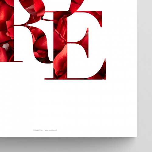 Affiche mot "More" citation typographie avec pétales de rose pour déco design Rouge JPG (fichier à imprimer soi-même) - Poster personnalisable sur mesure