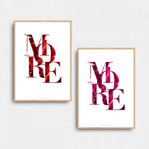 Affiche mot "More" citation typographie avec pétales de rose pour déco design Rouge JPG (fichier à imprimer soi-même)