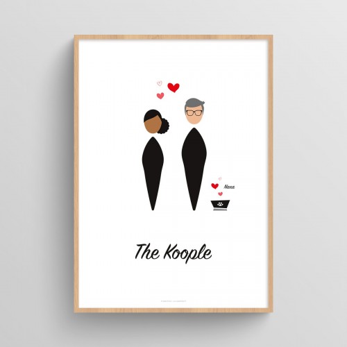 Affiche couple personnalisé avec visages minimalistes Blanc Typo Feutre JPG (fichier à imprimer soi-même)