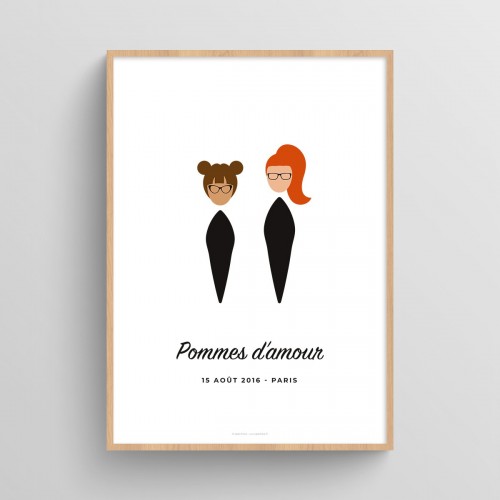 Affiche couple personnalisé avec visages minimalistes Blanc Typo Feutre JPG (fichier à imprimer soi-même)