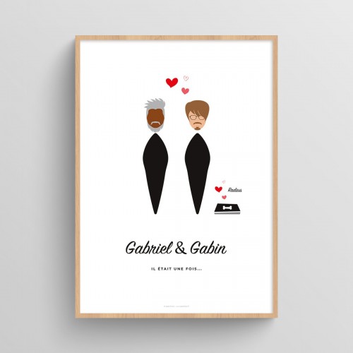 Affiche couple personnalisé avec visages minimalistes Blanc Typo Feutre JPG (fichier à imprimer soi-même)