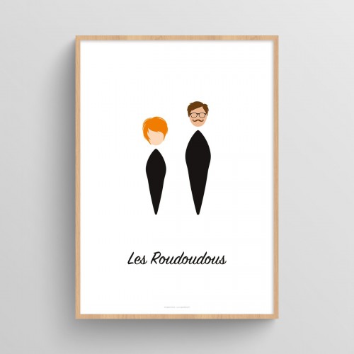 Affiche couple personnalisé avec visages minimalistes Blanc Typo Feutre JPG (fichier à imprimer soi-même) - Poster personnalisable sur mesure