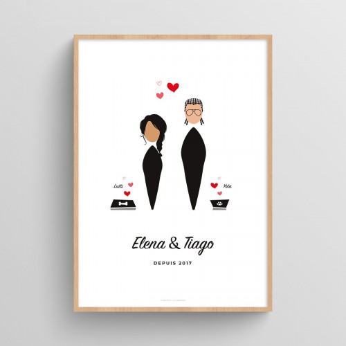 Affiche couple personnalisé avec visages minimalistes Blanc Typo Feutre JPG (fichier à imprimer soi-même)