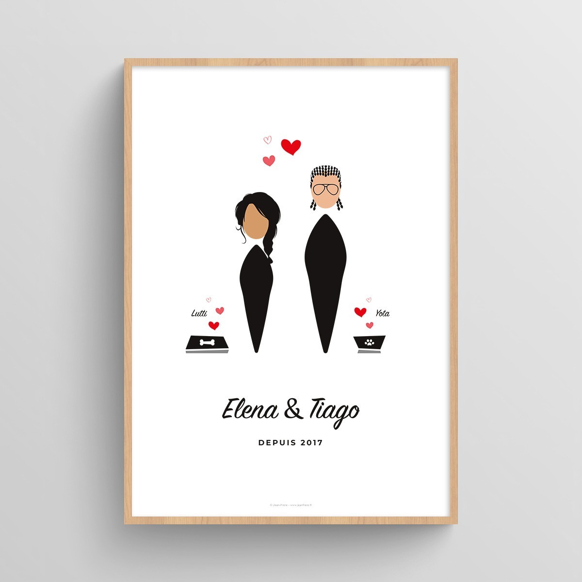 Affiche couple personnalisé avec visages minimalistes Blanc Typo Feutre JPG (fichier à imprimer soi-même)