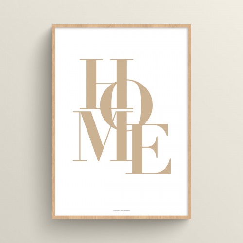 Affiche mot Home en beige typographie décoration murale sobre et élégante