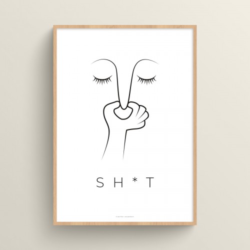 Affiche WC humour illustration pour décoration toilettes avec le mot "shit" JPG (fichier à imprimer soi-même) - Poster personnalisable sur mesure