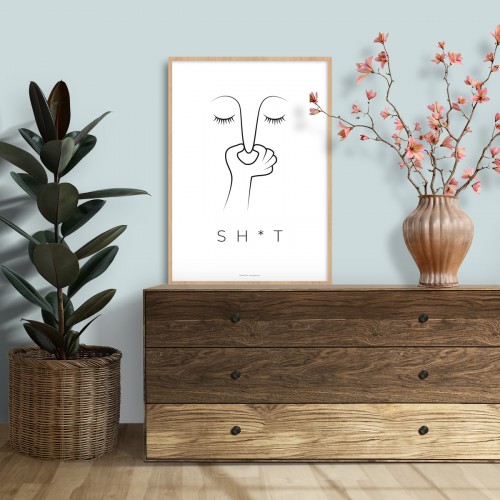 Affiche WC humour illustration pour décoration toilettes avec le mot "shit" JPG (fichier à imprimer soi-même)