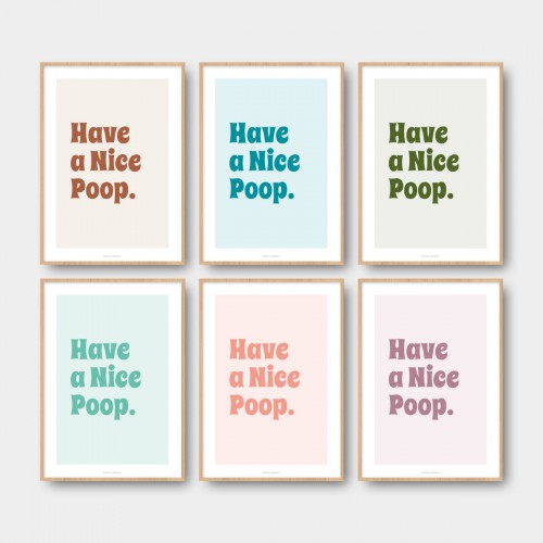 Affiche toilettes citation humour "Have a Nice Poop" décoration murale WC en couleurs Bleu canard JPG (fichier à imprimer soi-même)