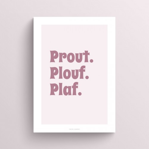 Affiche humour toilettes citation "Prout Plouf Plaf" décoration murale poster WC en couleurs Violet mauve JPG (fichier à imprimer soi-même) - Poster personnalisable sur mesure