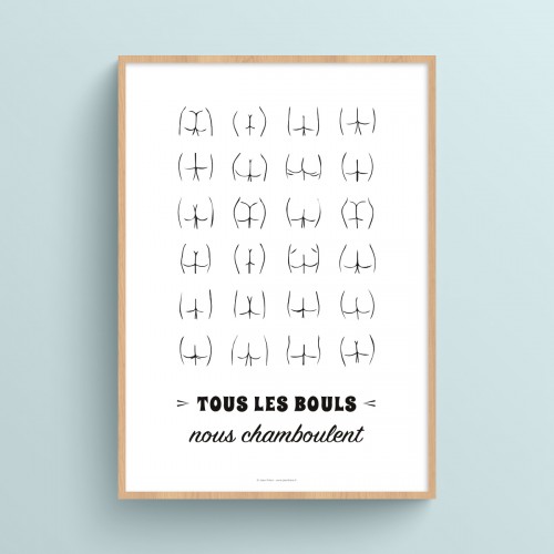 Affiche toilette citation humour "Tous les bouls nous chamboulent" avec illustration fesses pour WC