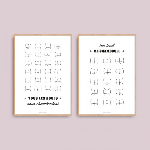 Affiche toilette citation humour "Tous les bouls nous chamboulent" avec illustration fesses pour WC JPG (fichier à imprimer soi-même)