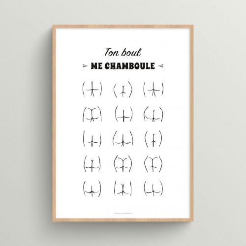 Poster wc humour dessin fesses avec citation pour toilettes "Ton boul me chamboule"