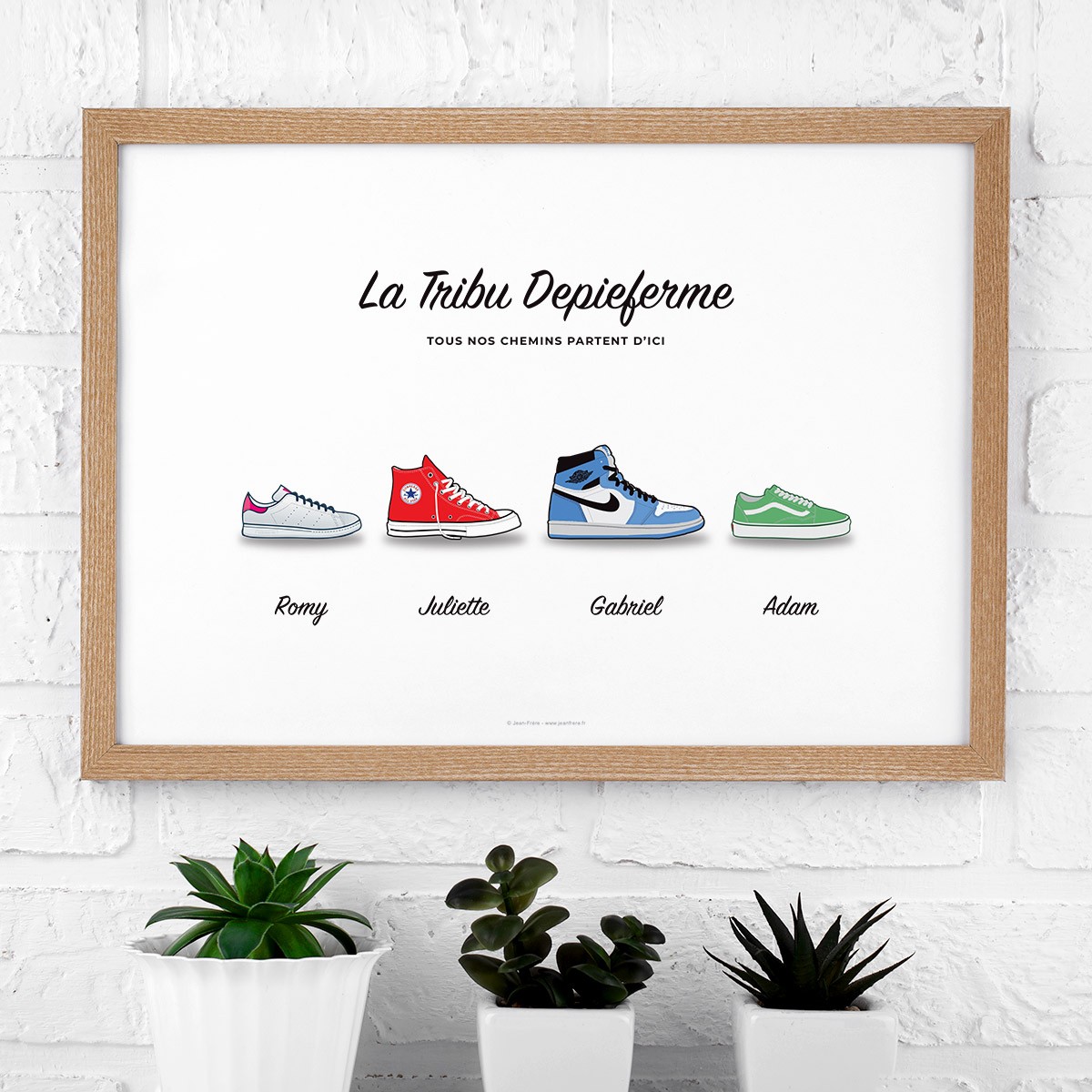 Affiche personnalisée famille chaussures sneakers multi-marques Blanc Typo Feutre JPG (fichier à imprimer soi-même)