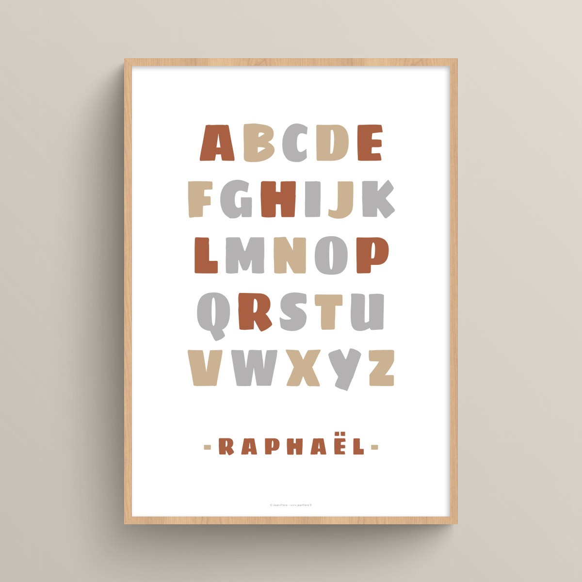 Affiche prénom personnalisé alphabet : poster d'éveil aux lettres avec nom d'enfant Terracotta et Beige crème JPG (fichier à imprimer soi-même)