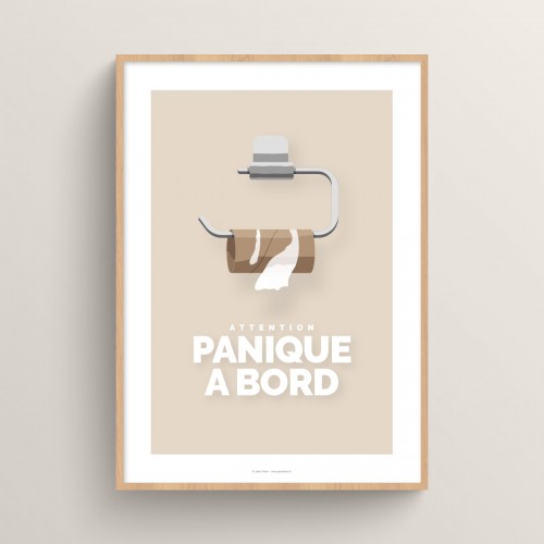 Affiche wc humour pour toilettes propres avec citation drôle "Panique à bord"